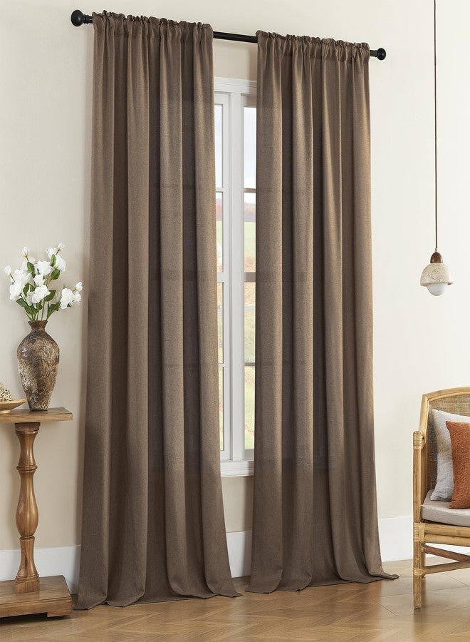 DONREN Natural Linen Blended Curtains - Back Tab Window Treatments Panels Drapes for Living Room/Bedroom, Light Filtering Semi Sheer (Set of 2, 50" x 84", Brown) - Image 2
